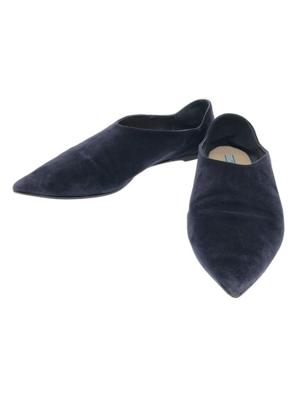 Prada Pointed Toe Suede Flat Shoes 1 S574 H Navy 37 2 - Picture 1 of 8